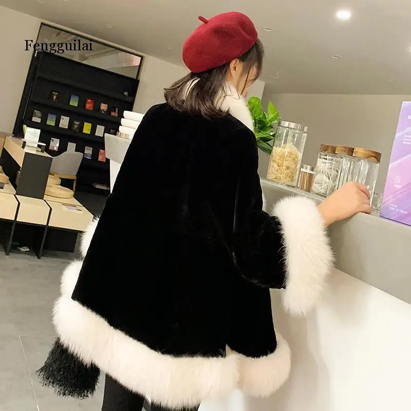 

Новинка осенне-зимнее пальто из искусственного меха норки Женская Толстая теплая меховая накидка шаль тонкая Толстая теплая парка пальто ж...