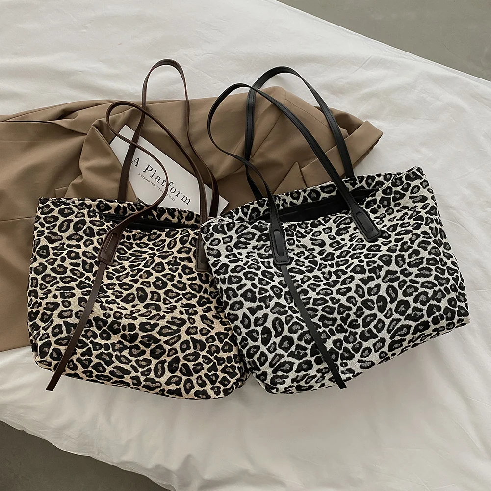 

Women Vintage Leopard Printing Shoulder Bag Female Casual Shoulder Bag Retro Soild Color Underarm Bags