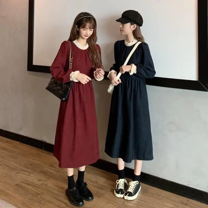 

Autumn 2021 New Korean Style Sweet College Style Dress Palace Style Fashion Waist Slimming Long-sleeved Dress