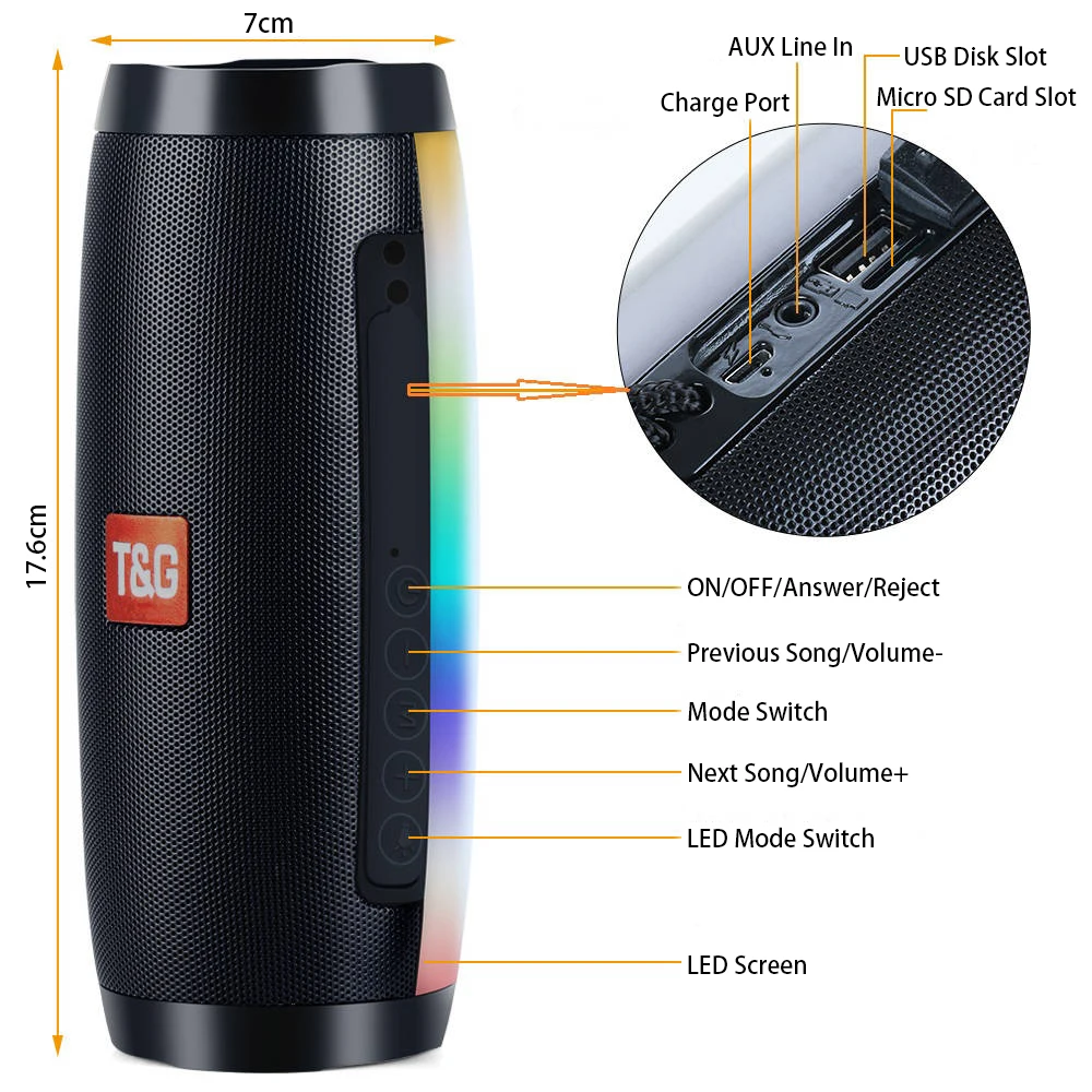 

Portable Bluetooth Speaker Wireless Bass Column Waterproof Outdoor USB Speakers Support AUX TF Subwoofer LED altavoz bluetooth