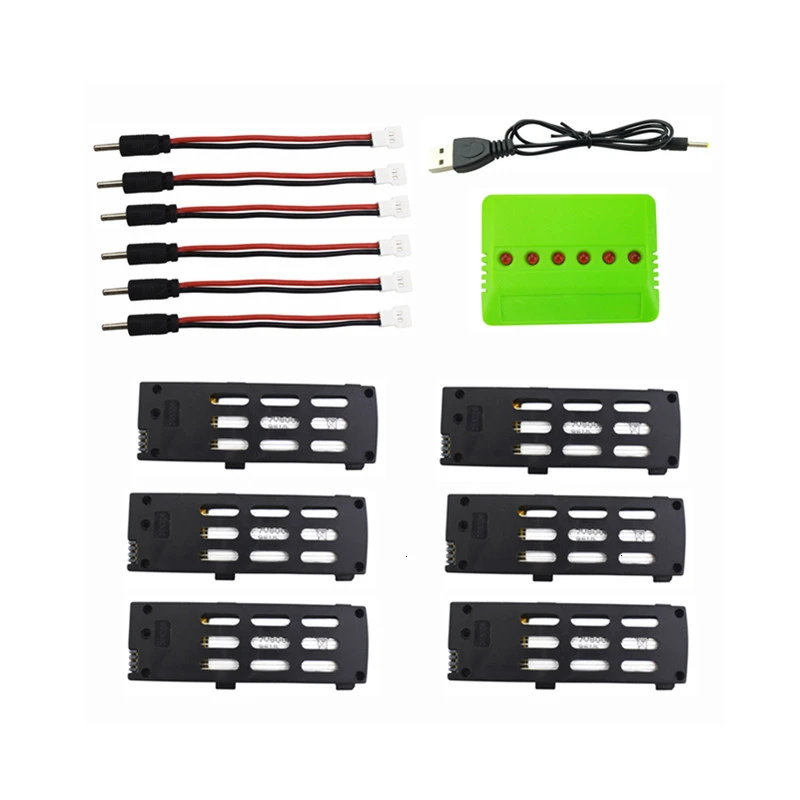 

6PCS 3.7V 800mAh Battery with USB Charger & Conversion line for A15 A15H Folding Quadcopter Spare Parts Accessories