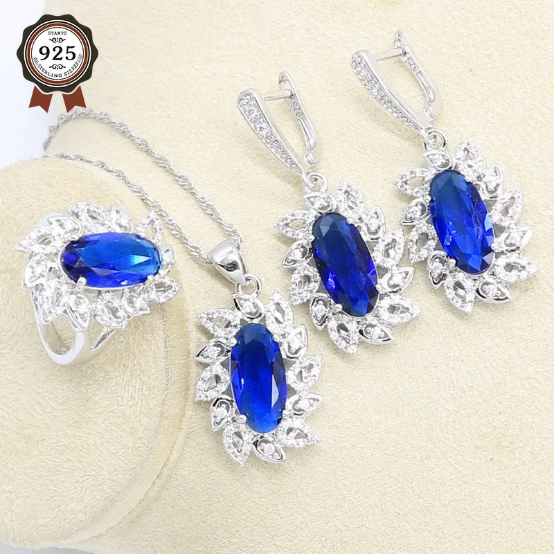 Набор украшений для женщин сережки ожерелье кольцо Подарочная коробка синий