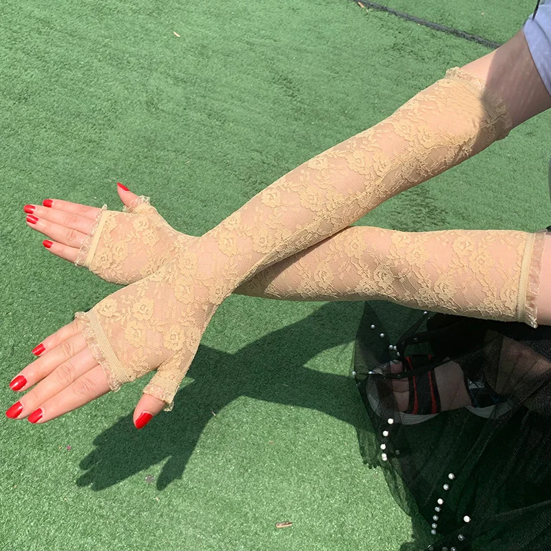 Женские кружевные рукава защита от солнца летом пикантные длинные перчатки