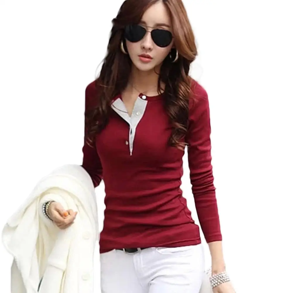 Модная зеленая и красная женская тонкая футболка с v образным вырезом длинным