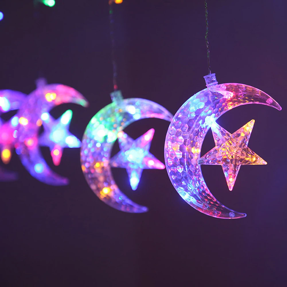 

LED Moon Star Curtain Garland String Light Decoration For Home Indoor Wedding Party Muslim Ramadan Eid Al Adha Gift 220v EU Plug