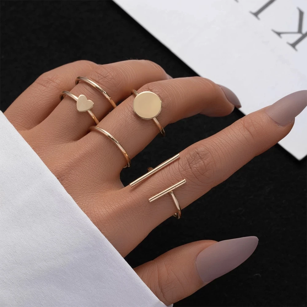 

Vintage Gold Love Heart Geometric Midi Joint Ring Set for Women Minimalist Metal Opening Knuckle Ring 2021 Jewelry Gift