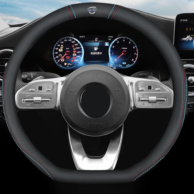 

For Volvo Car Steering Wheel Cover Skidproof Auto Steering-Wheel Cover Anti-Slip Leather Carstyling Car Accessories shape D