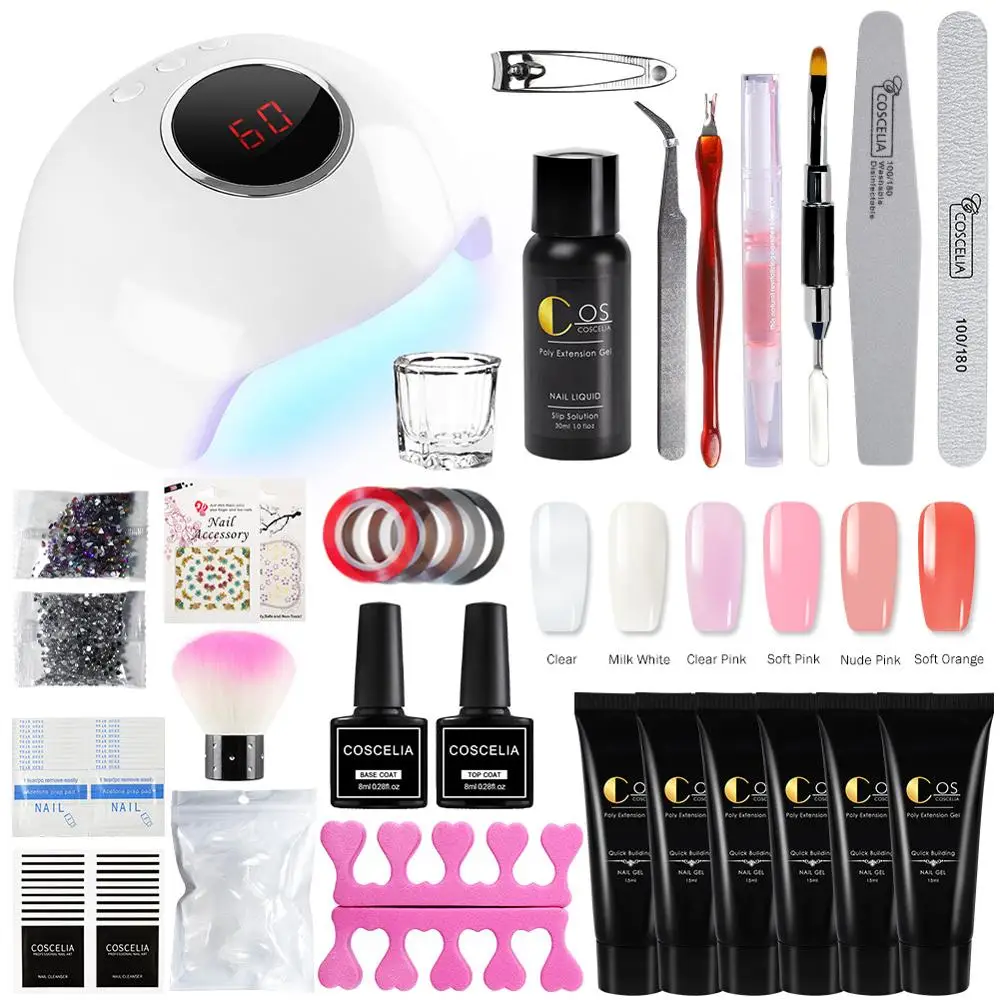 COSCELIA поли гель набор маникюрный расширение Гель лак для ногтей Набор 24 Вт УФ