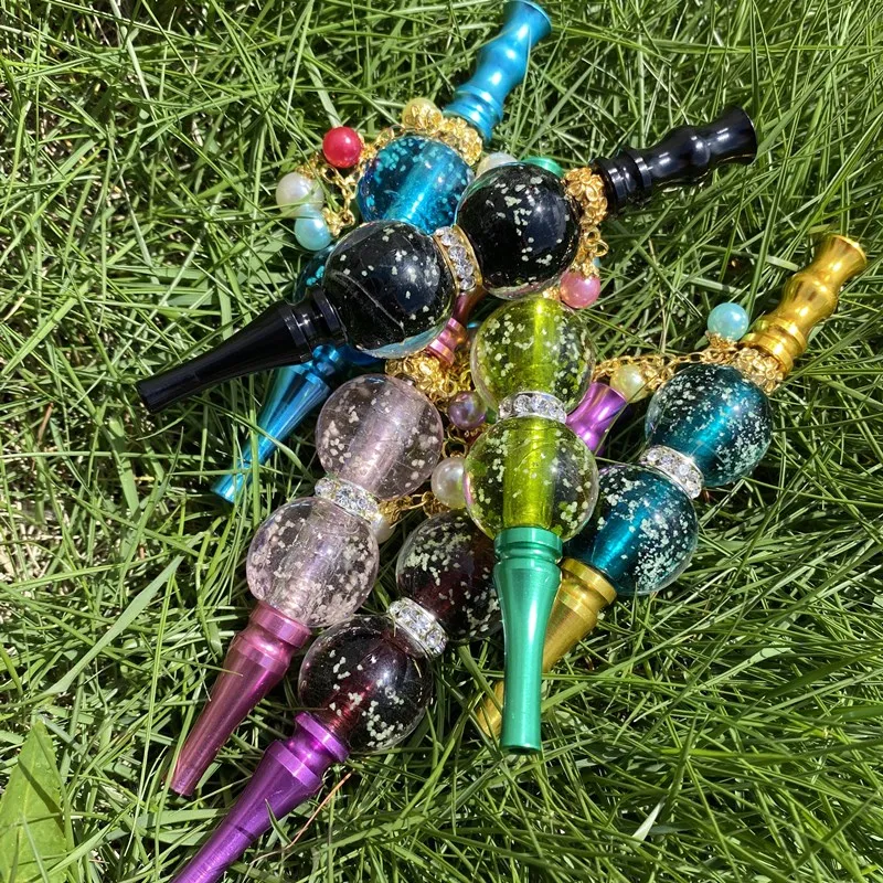 

12Pcs/Lot Luminous HookaH Cigarette Holder Tips Glass Beads with Pearl Pendant Luxury Shisha Mouthtpiece Mixed Color