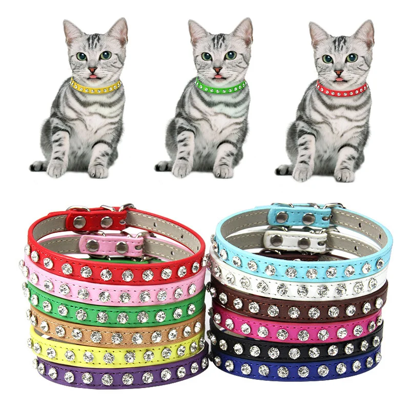 

1PCs Crystal Small Dog Collar Hot Bling Rhinestone PU Leather Puppy Cat Collars Necklace Neck Strap Personality Pet Supplies