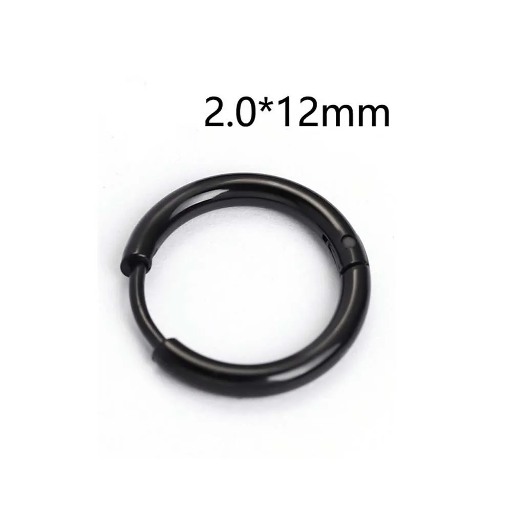 black-12mm 1 пара, маленькие серьги-кольца, золото/серебро/черный, титановая сталь, круглые серьги-кольца для женщин и мужчин, серьги-клипсы - Окраска металла: black-12mm