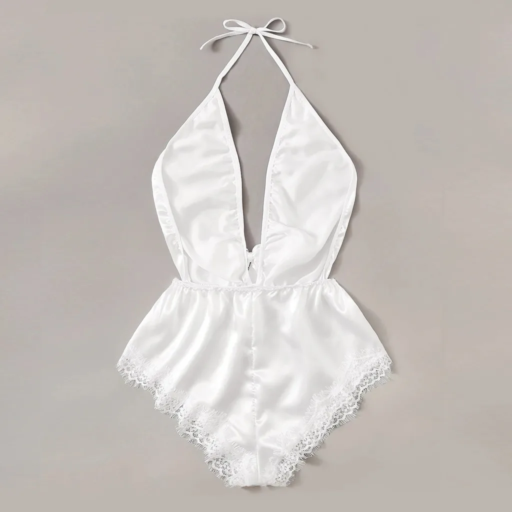 Женское нижнее белье с v-образным вырезом кружевной комбинезон-Пижама бантом