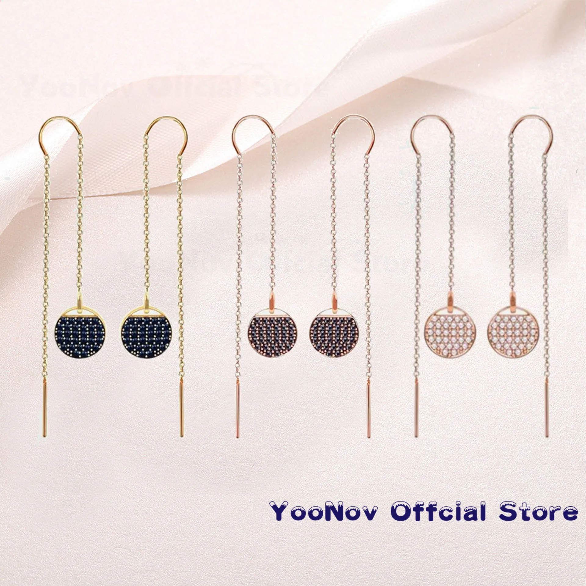 

SWA Original Fashion Jewelry Charm Simple And Charm Black Rose Gold Tound Racket Female Long Chain Dangle Earrings For Women