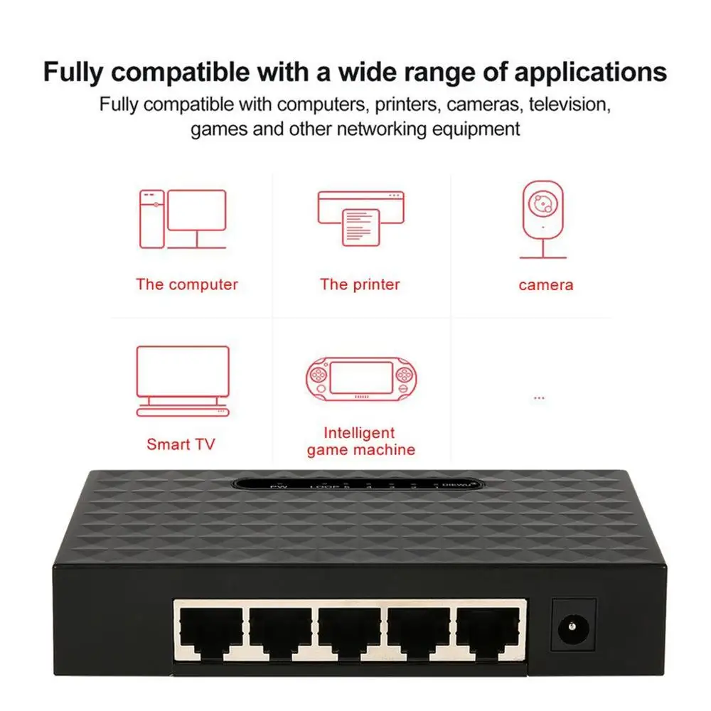 5 порты Ethernet коммутатор сетевой кабельный распределитель Shunt пластиковый корпус 1000 Мбит/с светодиодный