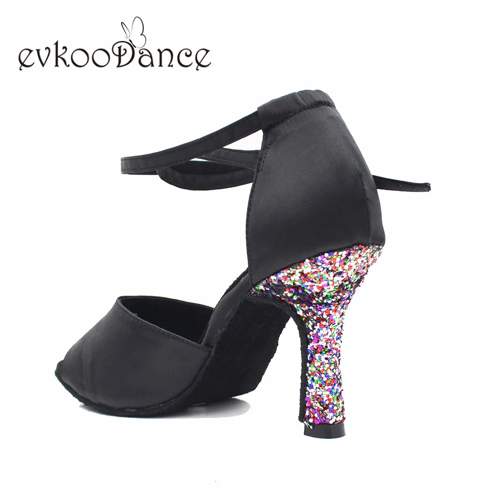 Женские туфли для латиноамериканских танцев Evkoodance черные на высоком каблуке 8 3