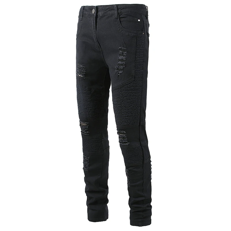Узкие прямые байкерские джинсы джинсовая ткань с дырками чистая одежда новая