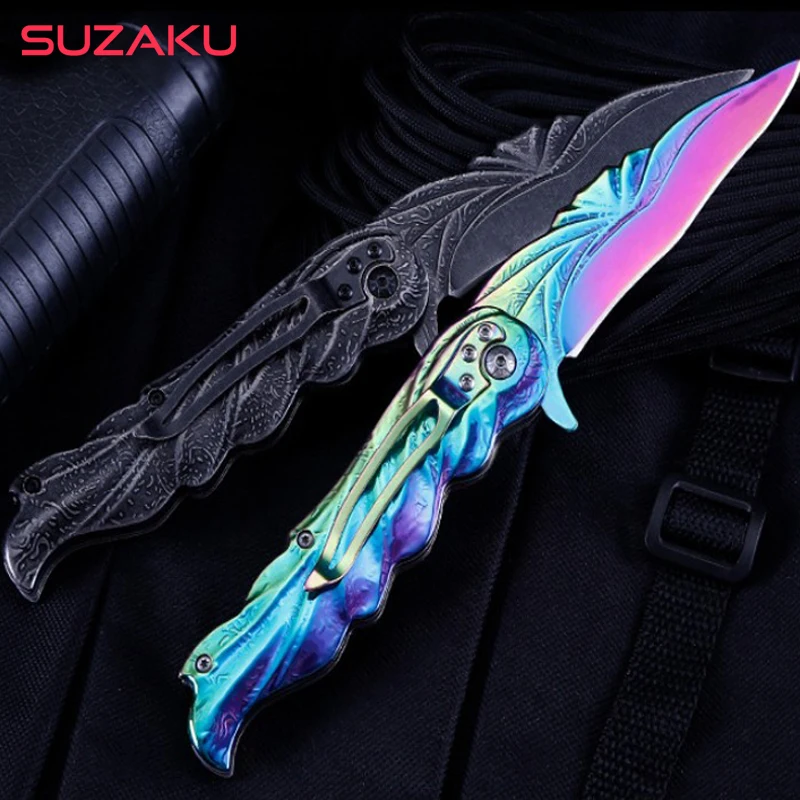 

8.6'' Damascus tactical Folding Knife Survival Knife Hunting Combat Camping Pocket Knives 440C Blade Outdoor Self-defense Tools