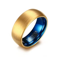fashion men tungsten ring blue gold color frosted ring for men wedding bands male jewelry gift r644g