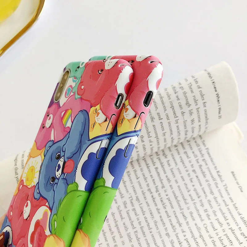 Cute Colorful Cartoon Bear Scrub Phone Case for iPhone 6 6s 7 8 Plus X Xs XR Max Hard PC Back Cover |