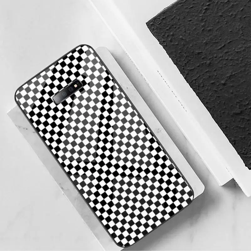 

Checkerboard line art pattern Phone Case Tempered glass For Samsung S6 S7 edge S8 S9 S10 e plus note8 9 10 pro