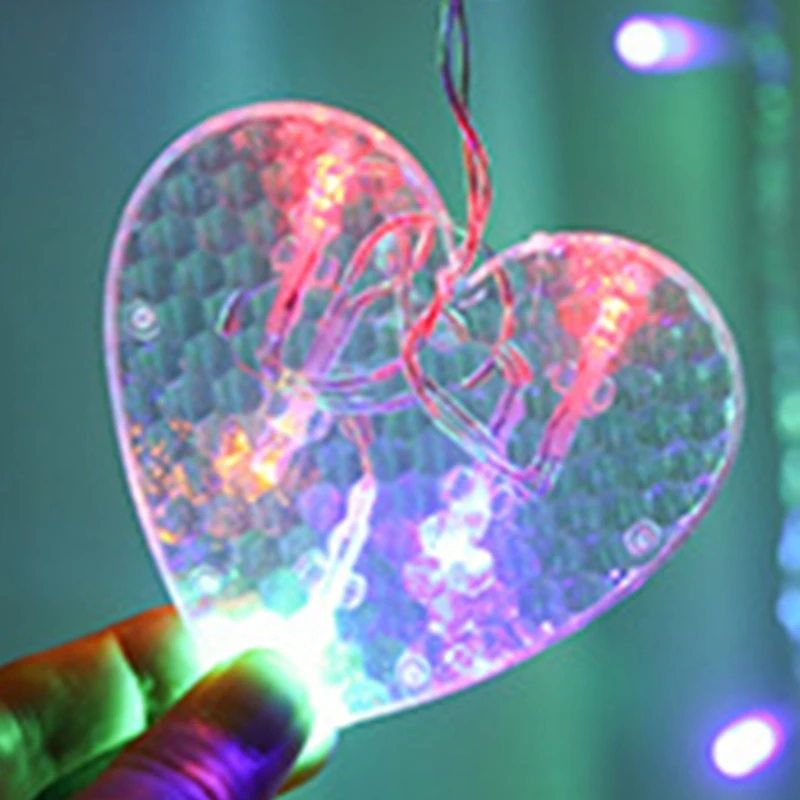 

3M Width EU Plug Heart Shaped Curtain Fairy String Lights Christmas Garland Outdoor For Party Home Wedding New Year Decoration