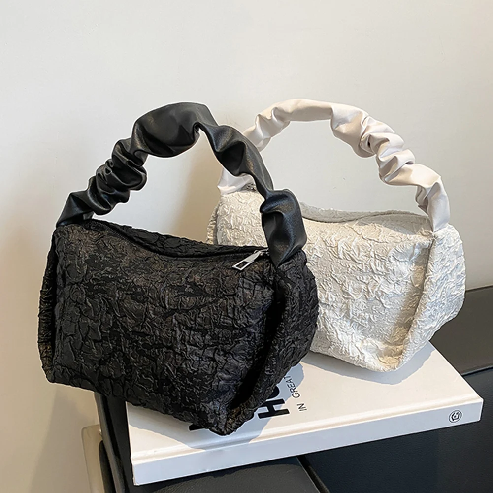 

Повседневные Нейлоновые женские мини-сумки с ручкой сверху, модные однотонные плиссированные сумки через плечо, женские простые маленькие ...