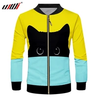 splice spring mens jacket print yellow blue cute cat 3d coats man hiphop long sleeve zipper cute oversized baseball jackets