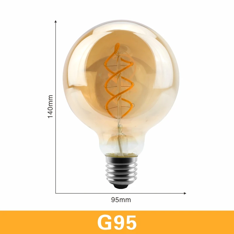 G95 LATTUSO T45 ST64 G80 G95 G125 спиральная Светодиодная лампа накаливания 4 Вт E27 Ретро Винтажные лампы декоративное освещение лампа Эдисона с регулируемой яркостью - Испускаемый цвет: G95