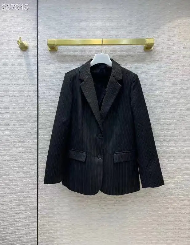 

New 2021 Autumn Winter Women's Blazers Striped Print Formal Jackets Vintage Fashionable Office Lady Single Breasted Black Tops