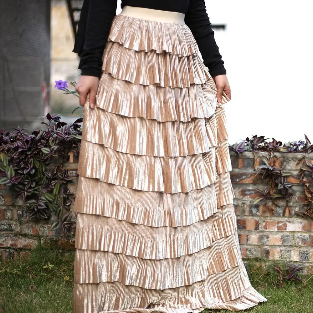 Новые длинные элегантные скромные мусульманские каскадные юбки с оборками в