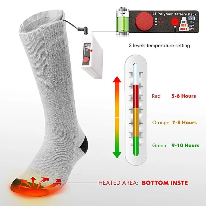 Electric Heated Socks Winter Warm Socks Gray Sports Socks USB Port Rechargeable Battery Foot Socks Winter Warmer Thermal Socks