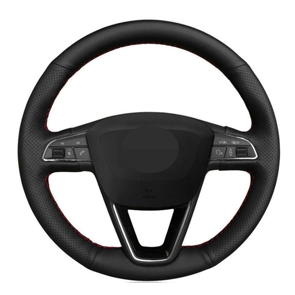 Чехол рулевого колеса автомобиля черная искусственная кожа для Seat Leon 5F Mk3 2013 2019