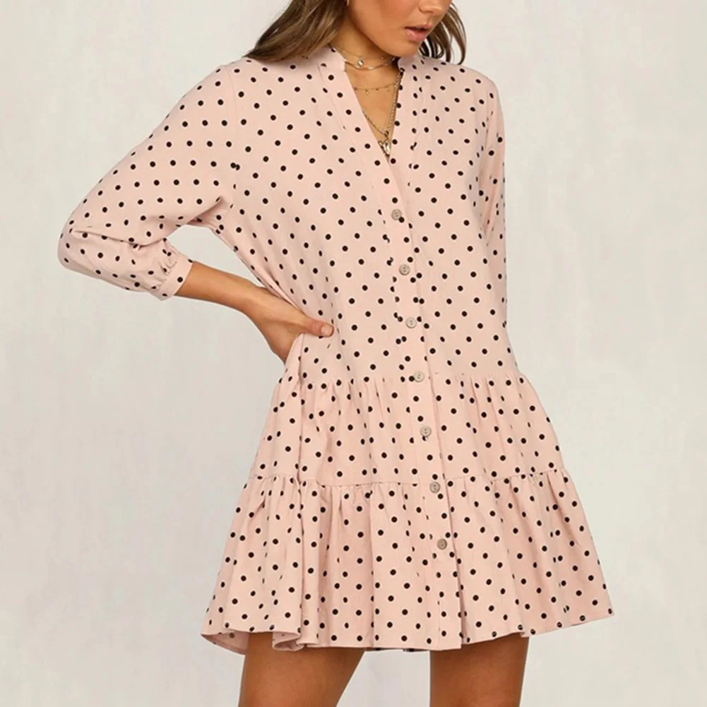 Женское платье с оборками и v-образным вырезом FADZECO осеннее длинным рукавом 2019 |