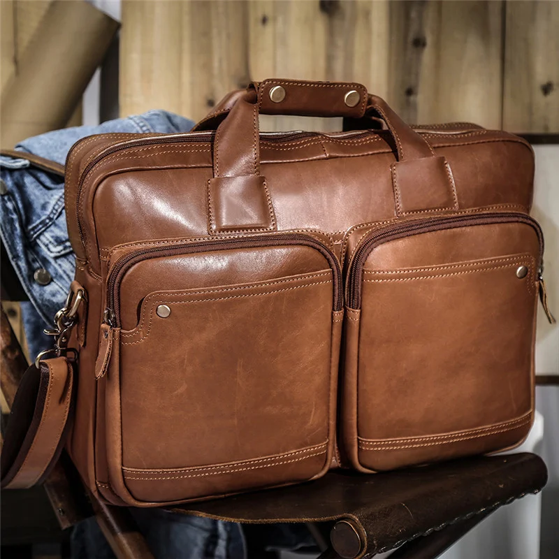 Large Men Genuine Leather Handbag Fashion Men's Functional Office Travel Messenger Bags Male Laptop Shoulder Bags