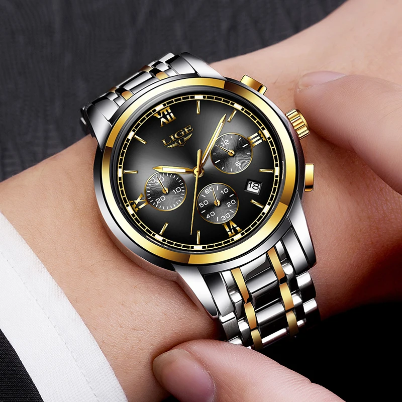LIGE мужские часы Топ люксовый бренд полная сталь водонепроницаемые спортивные