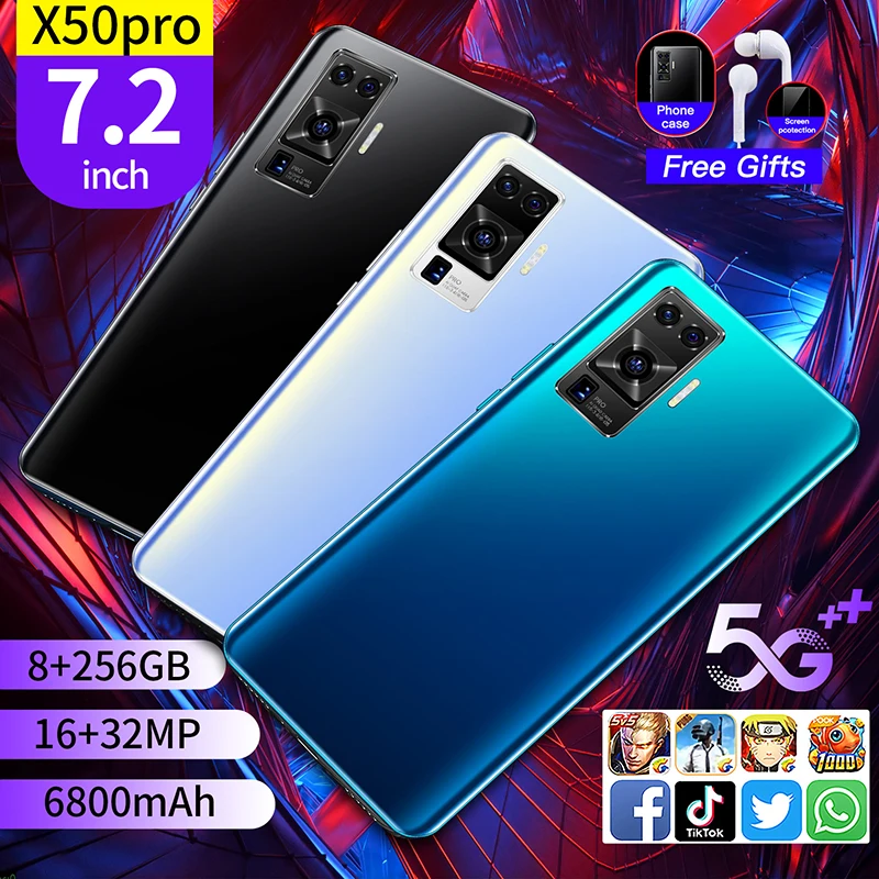 Глобальная версия смартфона X50pro 8 + 256 ГБ 16 32 Мп 7 2 дюйма 6800 мАч|Бамперы| |