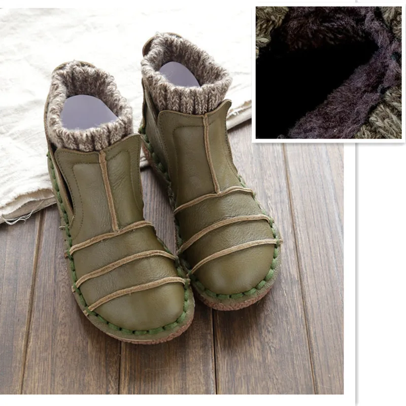 Army green Villus HUIFENGAZURRCS/Новинка; сапоги ручной работы; обувь из натуральной кожи; художественная обувь в стиле ретро mori girl; повседневные полусапожки в стиле ретро; 3 вида цветов - Цвет: Army green Villus