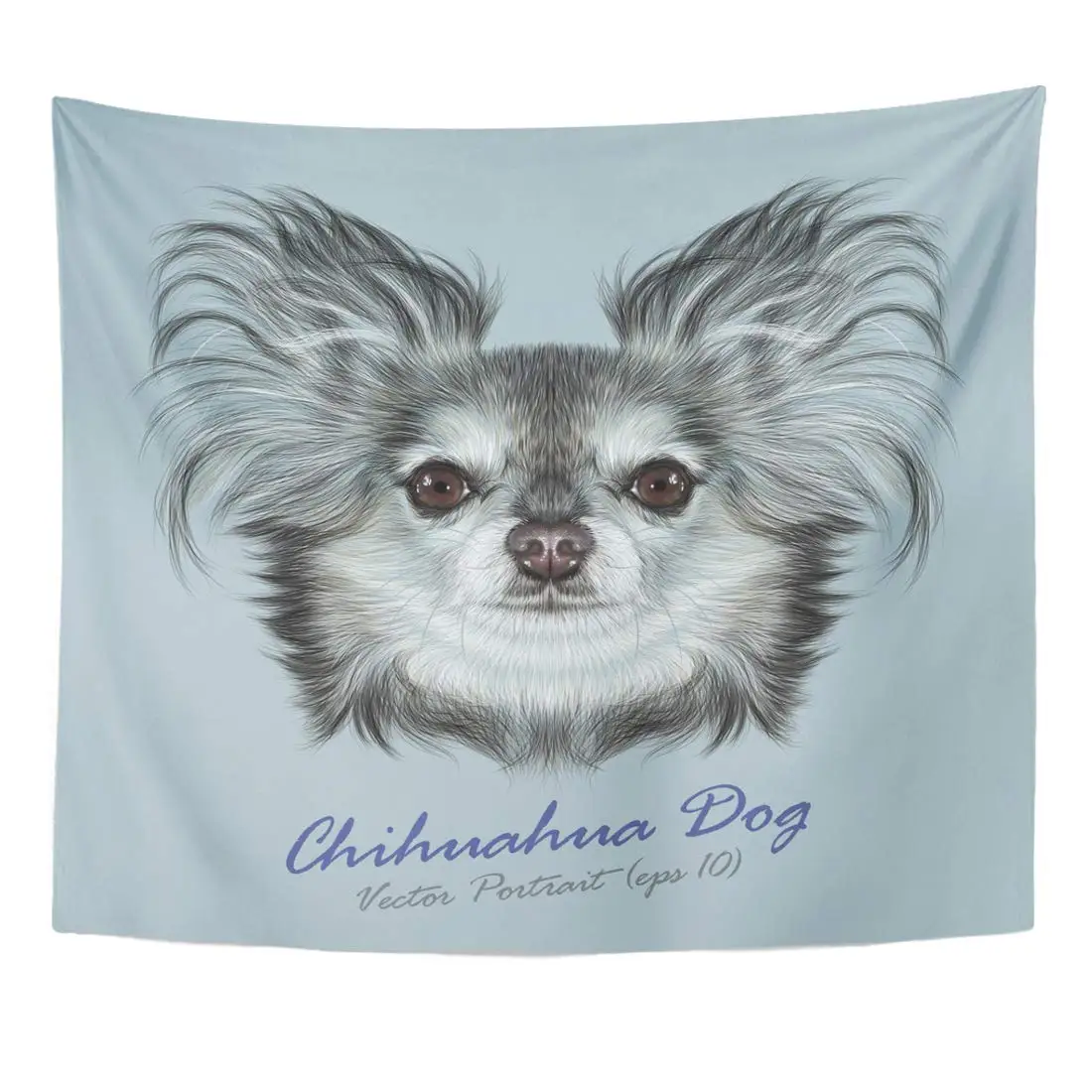 

Black Animal Illustrative Portrait of Chihuahua Dog Cute Pure Breed on Blue Brown Face Tapestry Home Decor Wall Hanging