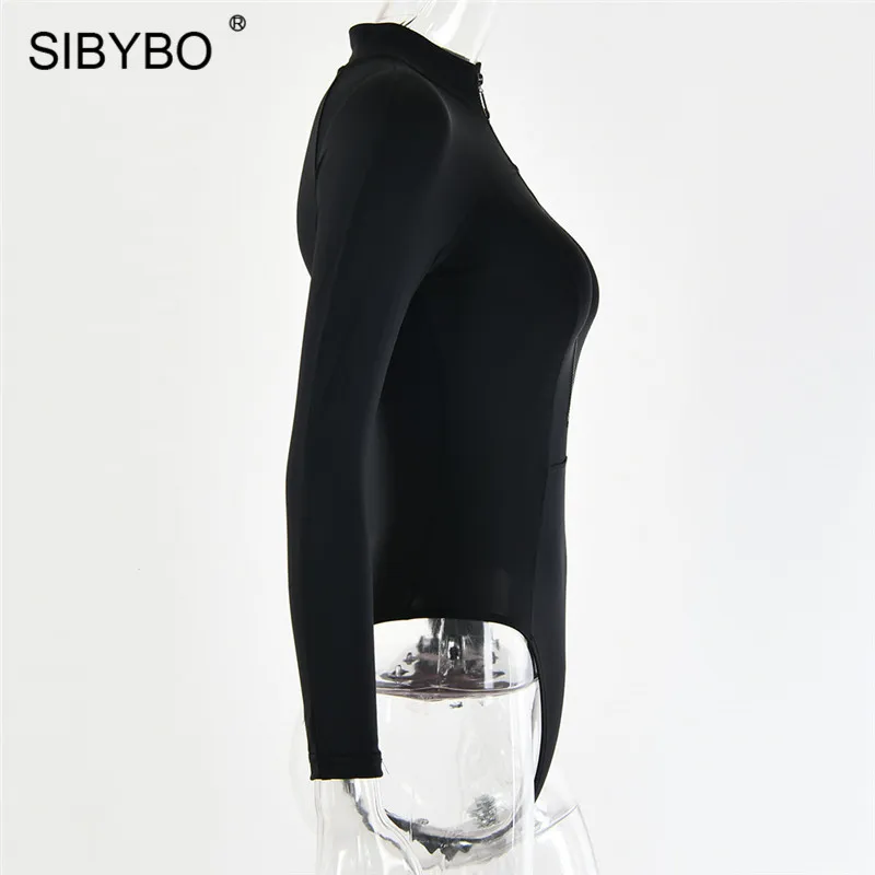 SIBYBO, водолазка с длинным рукавом, Осенний боди для женщин, модный, на молнии, обтягивающий, сексуальный женский комбинезон, черный, Повседневный, для девушек, боди, Топ