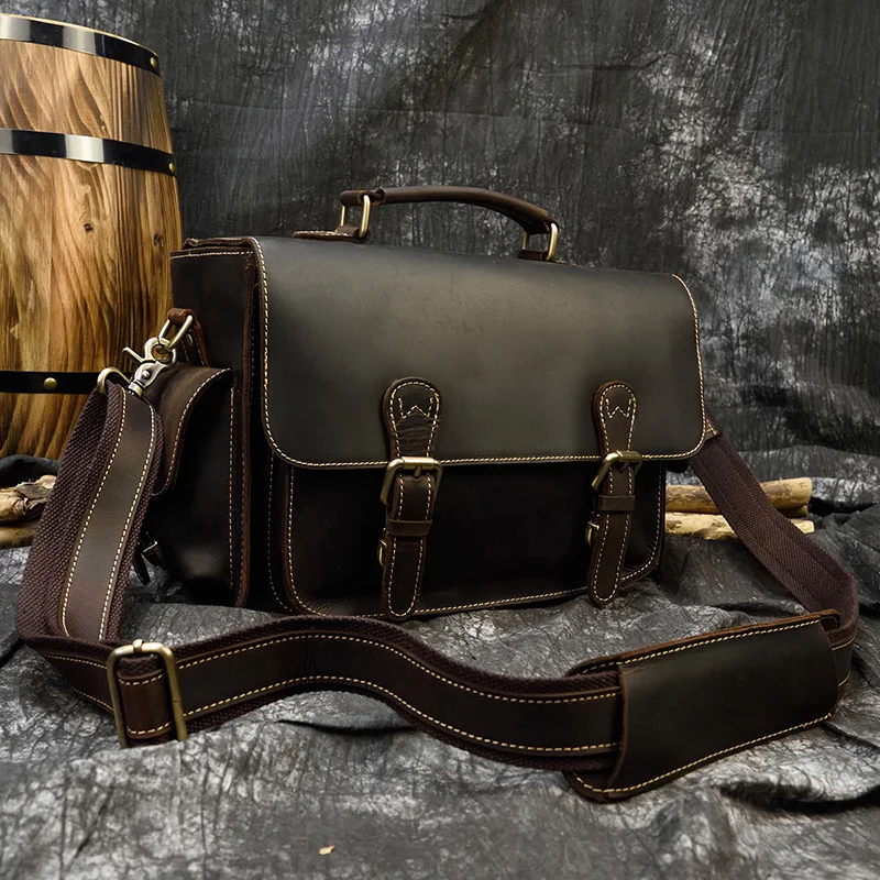 Винтажная сумка для камеры из кожи Крейзи Хорс с несколькими съемными карманами