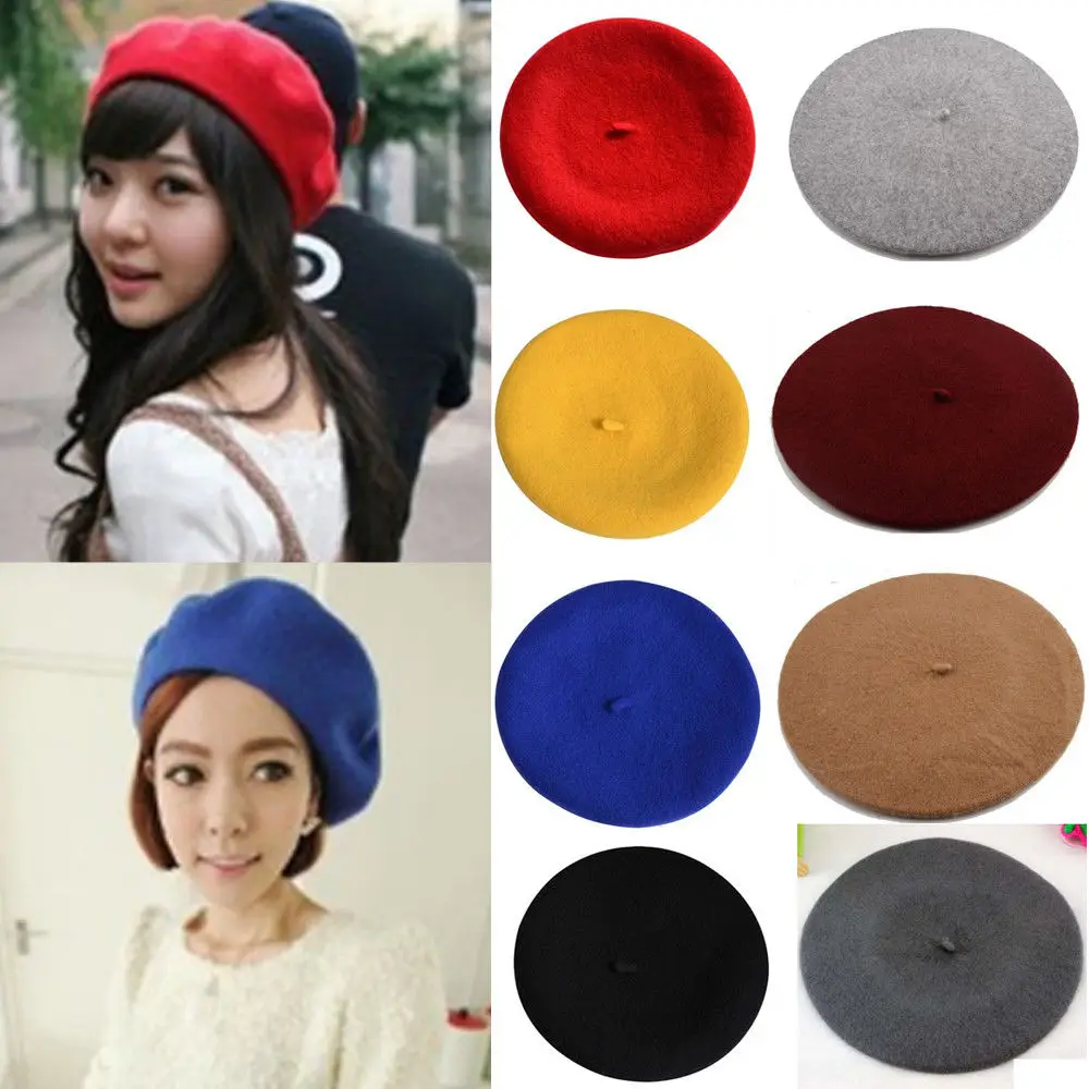 

NEW French Vintage Women Girls Faux Wool Autumn Winter Warm Plain Beret Beanie Hats Caps Ladies Elegant Cap