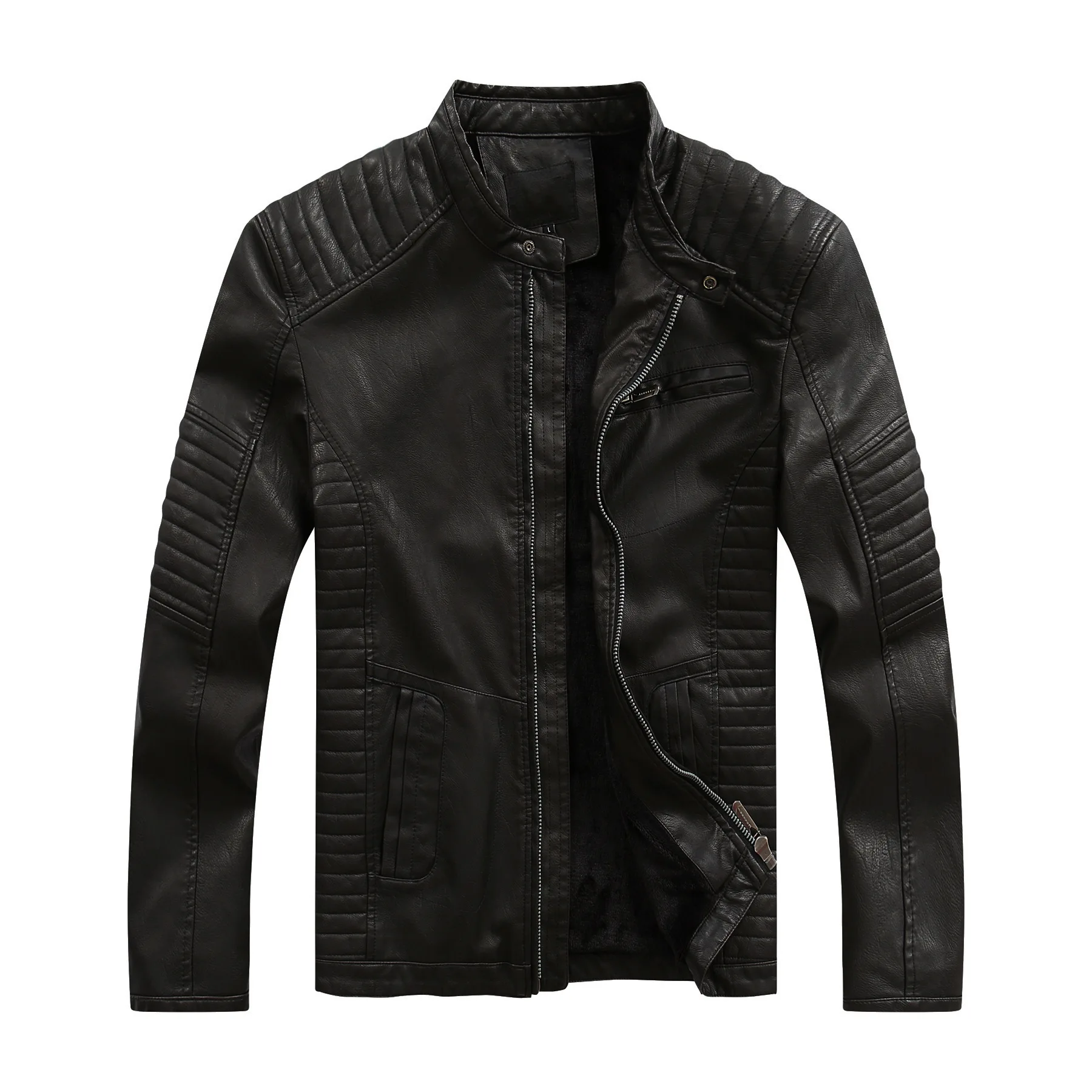 2021 autumn and winter new European and American fashion simple basic zipper men's brand motorcycle leather jacket