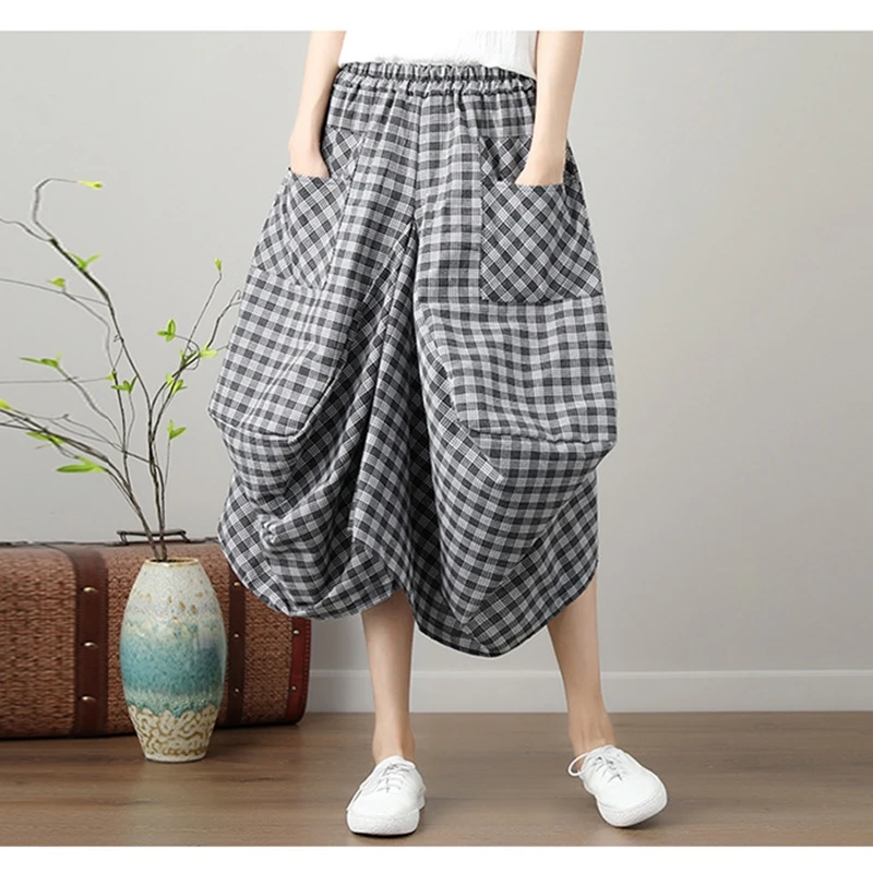 

Vintage Clothes Korean Fashion Long Skirt Spring Summer Cotton Linen Skirts Womens 2021 Elastic Waist Loose Casual Bottoms Saias