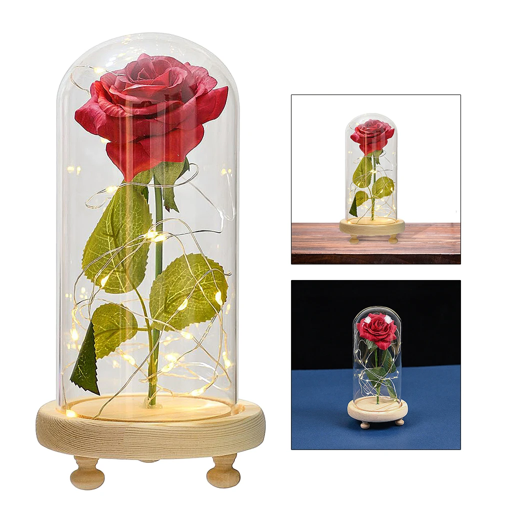 

Rose Flower In Dome Glass LED Night Light Valentine's Day Xmas Decor
