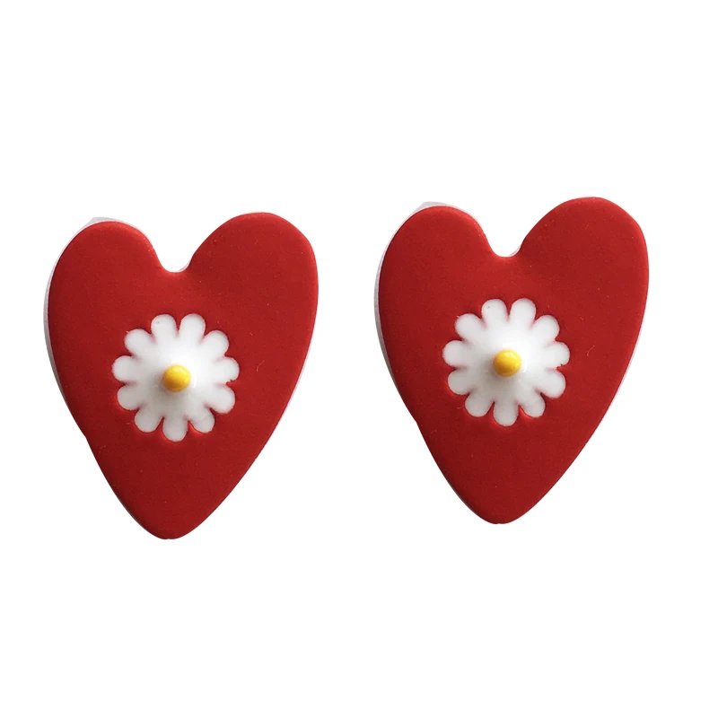 

S925 needle Red Heart Earrings Sweet Korean Jewelry Metal Alloy With Coating Color Small Flower Earrings For Girl Student Gifts