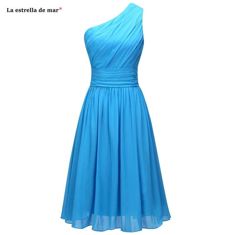 Vestido Подружка невесты corto \ Новое шифоновое платье на одно плечо линия Бирюзовый