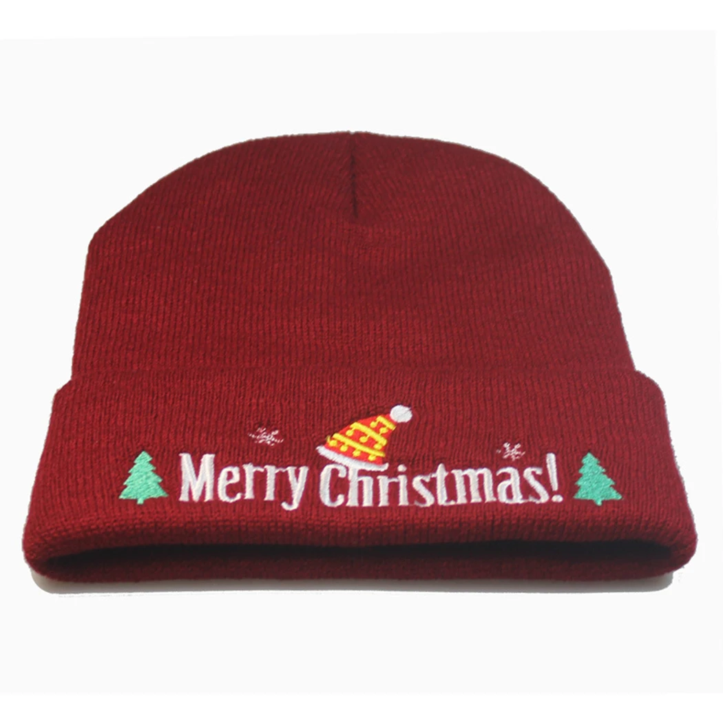 Embroidery Beanies Cap Men Women Autumn Winter New Knitted Elastic Beanie Hat Skullcap Merry Christmas Skullies Bonnet Gifts |