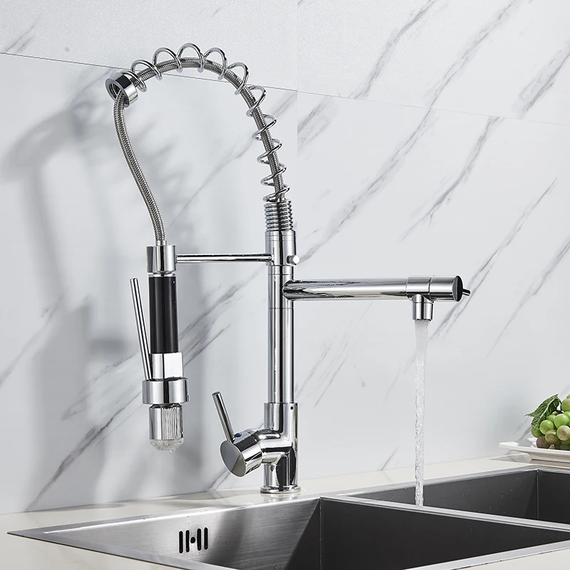 Хромированный Светодиодный смеситель для кухни выдвижной кран с одним