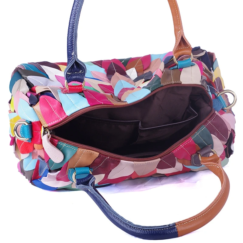 

HAWSON Trend Handbags Personality Fashion Retro Contrast-Color Real Leather Handbag Tote Shoulder Bag Ladies Casual Handbag