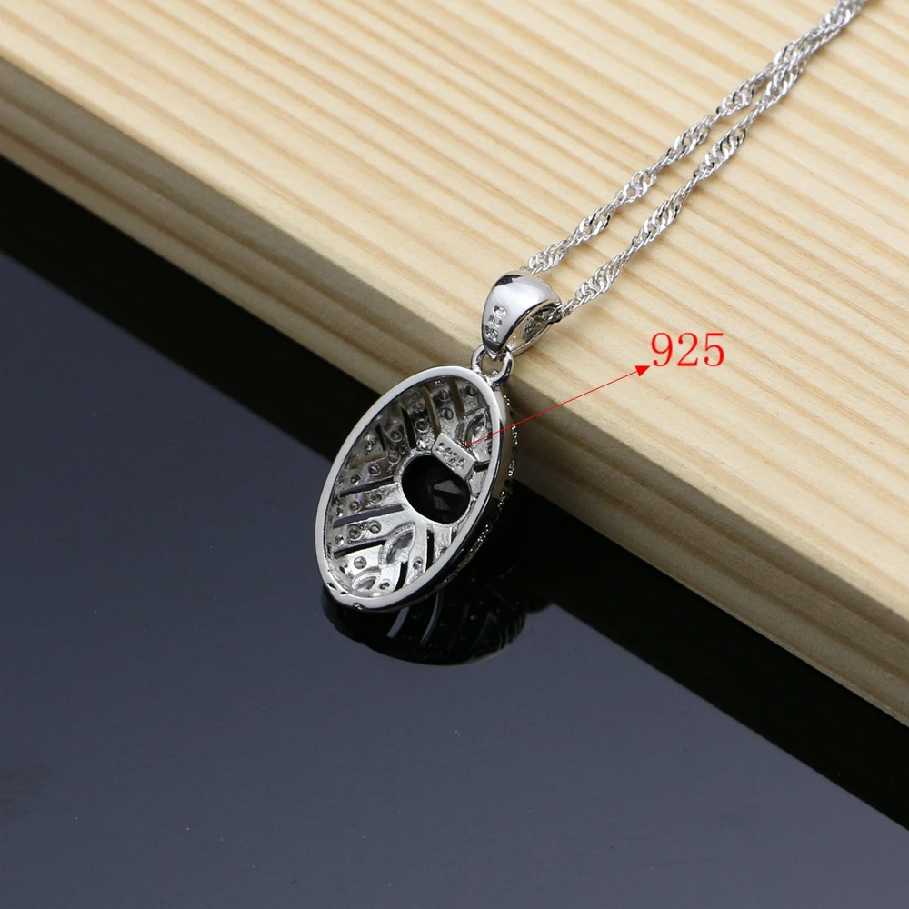 Серебряные ювелирные изделия для невесты набор украшений с черным кристаллом